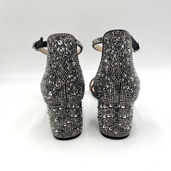 Betsey Johnson Size 7.5 Mari Black Jeweled‎ Block Heel Dress Sandals Shoes - Picture 7 of 13